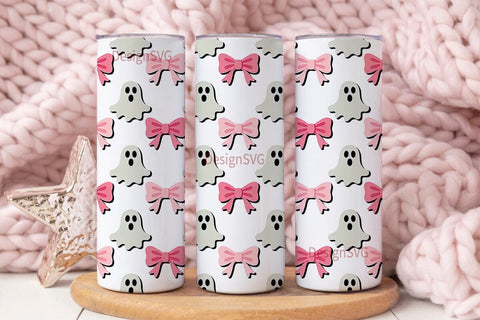 Pink Ghost Bows 20oz Tumbler Wrap Sublimation DesignSVG 