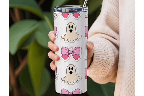 Pink Ghost Bows 20oz Tumbler Wrap Sublimation DesignSVG 