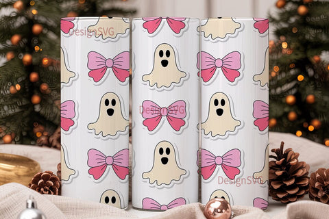 Pink Ghost Bows 20oz Tumbler Wrap Sublimation DesignSVG 