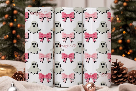 Pink Ghost Bows 20oz Tumbler Wrap Sublimation DesignSVG 