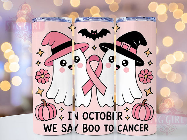 Pink Ghost Breast Cancer Awareness Tumbler, October Boo Wrap, Spooky Awareness Sublimation, Pink Ribbon Halloween Cup, Cute Ghost Support Drinkware, Haunted Hope Tumbler, Survivor Ghost Design Sublimation SvggirlplusArt 