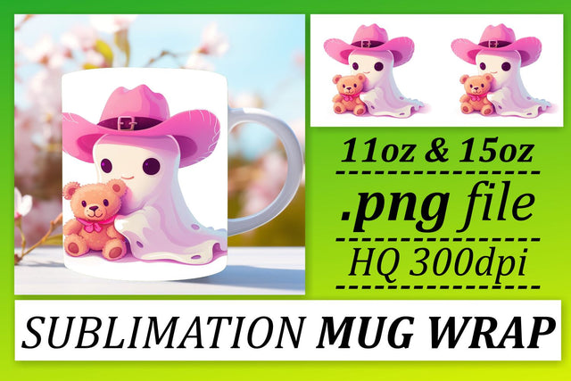 Pink Ghost Design Mug Wrap Sublimation for Halloween 11oz 15oz Sublimation afrosvg 