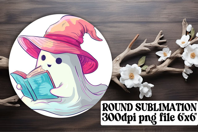 Pink Ghost Design Round Sublimation for Halloween Keychain Sublimation afrosvg 