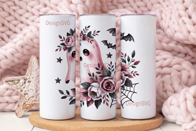 Pink Ghost Halloween 20oz Tumbler Wrap Sublimation DesignSVG 