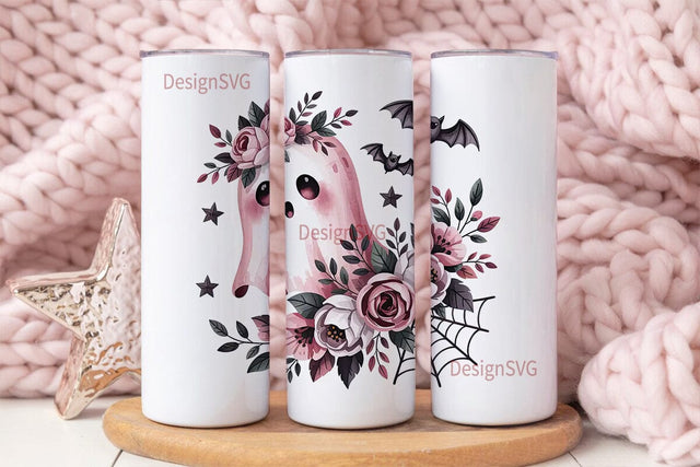 Pink Ghost Halloween 20oz Tumbler Wrap Sublimation DesignSVG 