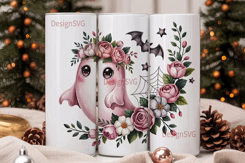 Pink Ghost Halloween 20oz Tumbler Wrap Sublimation DesignSVG 