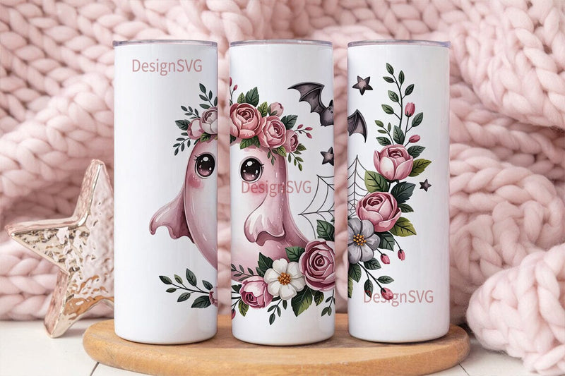 Pink Ghost Halloween 20oz Tumbler Wrap Sublimation DesignSVG 