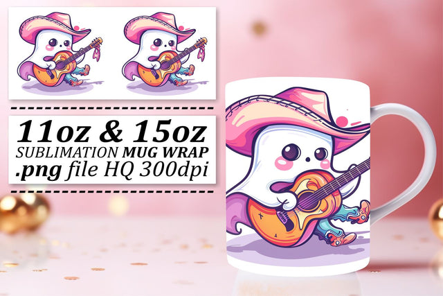 Pink Ghost Halloween Design Mug Wrap Sublimation 11oz 15oz Sublimation afrosvg 