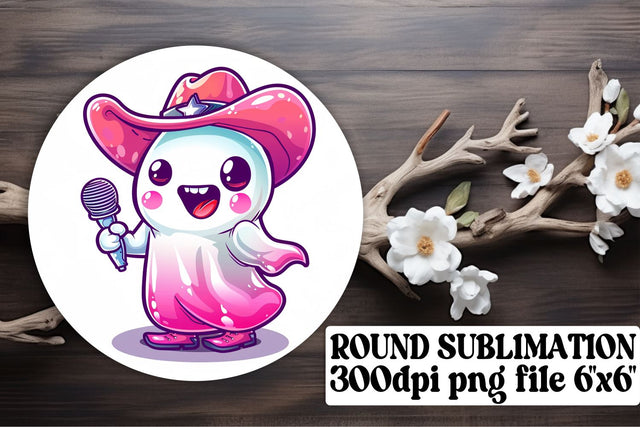 Pink Ghost Halloween Design Round Sublimation Keychain Sublimation afrosvg 