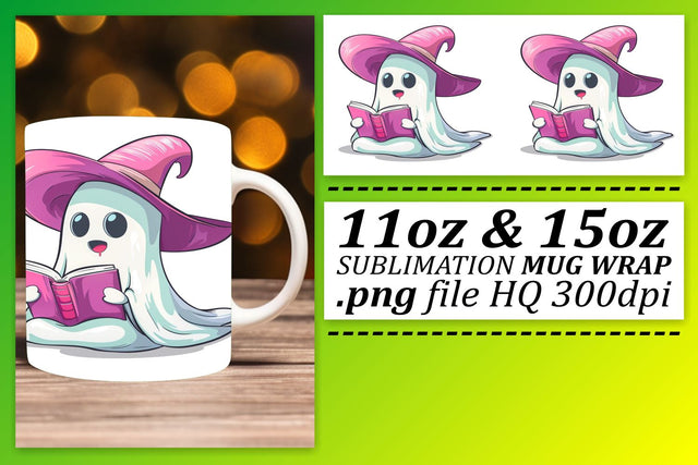 Pink Ghost Halloween Mug Wrap Art for Sublimation 11oz 15oz Sublimation afrosvg 
