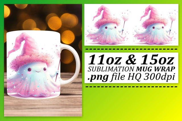 Pink Ghost Halloween Mug Wrap Design 11oz 15oz Sublimation Sublimation afrosvg 