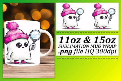 Pink Ghost Halloween Mug Wrap Design Sublimation 11oz 15oz Sublimation afrosvg 