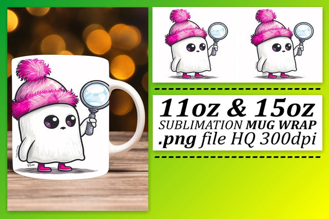 Pink Ghost Halloween Mug Wrap Design Sublimation 11oz 15oz Sublimation afrosvg 