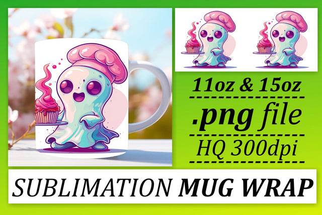 Pink Ghost Halloween Mug Wrap Sublimation 11oz 15oz Design Sublimation afrosvg 