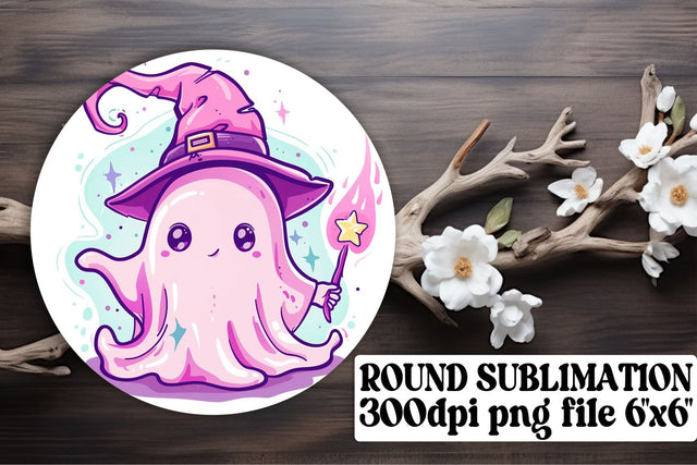 Pink Ghost Halloween Round Design Art for Sublimation Keychain Sublimation afrosvg 