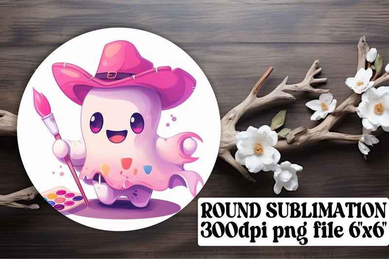 Pink Ghost Halloween Round Design Sublimation Keychain Designs Sublimation afrosvg 