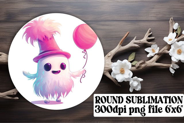 Pink Ghost Halloween Round Design Sublimation Keychain Sublimation afrosvg 