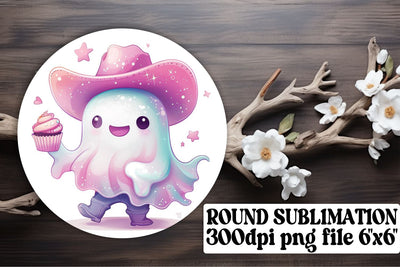 Pink Ghost Halloween Round Design Sublimation Keychain Sublimation afrosvg 