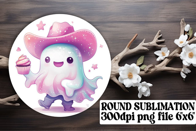 Pink Ghost Halloween Round Design Sublimation Keychain Sublimation afrosvg 