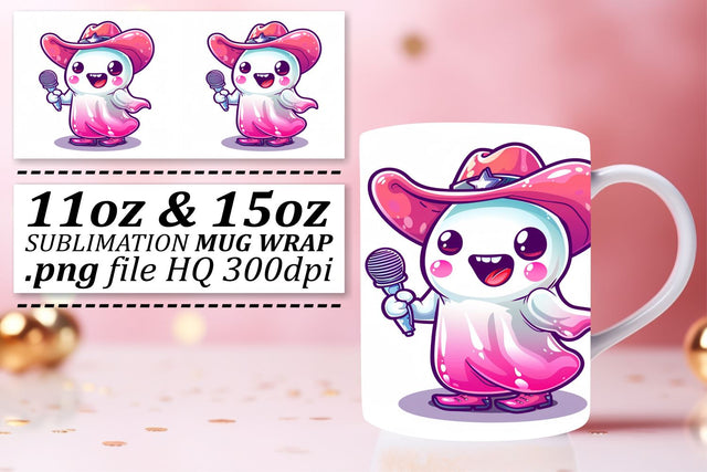 Pink Ghost Halloween Sublimation Mug Wrap 11oz 15oz Sublimation afrosvg 