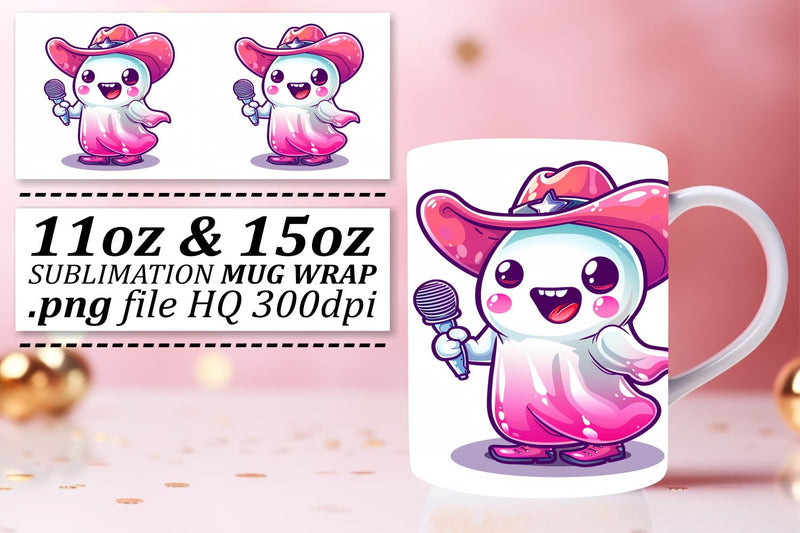 Pink Ghost Halloween Sublimation Mug Wrap 11oz 15oz Sublimation afrosvg 