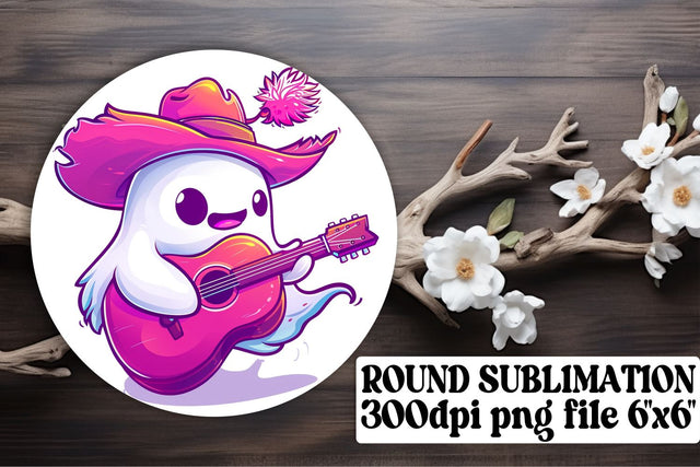 Pink Ghost Halloween Sublimation Round Design Keychain Sublimation afrosvg 