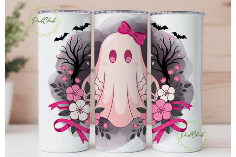 Pink Ghost Halloween Tumbler Wrap Sublimation PixelChick 