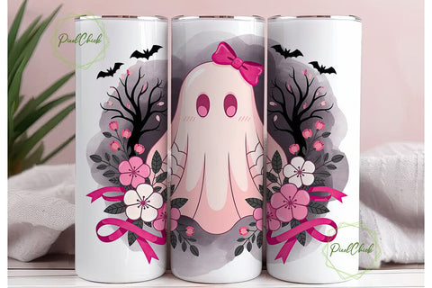 Pink Ghost Halloween Tumbler Wrap Sublimation PixelChick 