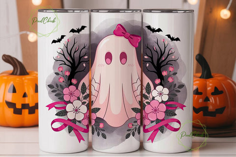 Pink Ghost Halloween Tumbler Wrap Sublimation PixelChick 