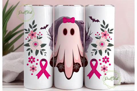 Pink Ghost Halloween Tumbler Wrap Sublimation PixelChick 
