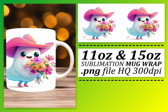 Pink Ghost Mug Wrap for Halloween Sublimation 11oz 15oz Sublimation afrosvg 