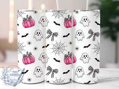 Pink Ghost Pumpkin Pastel Halloween Tumbler, Cute Halloween Cup Wrap, 20Oz Sublimation, Pastel Spooky Drinkware, Bow & Pumpkin Mug, Kawaii Spiderweb Wrap, Adorable Halloween Cup Print Sublimation ToriDesigns 