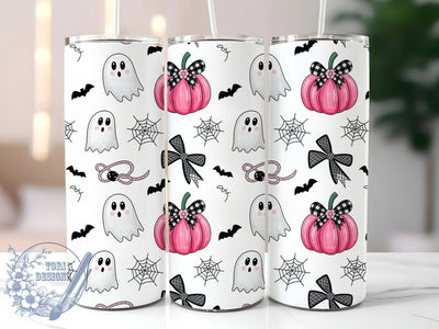 Pink Ghost Pumpkin Pastel Halloween Tumbler, Cute Halloween Cup Wrap, 20Oz Sublimation, Pastel Spooky Drinkware, Bow & Pumpkin Mug, Kawaii Spiderweb Wrap, Adorable Halloween Cup Print Sublimation ToriDesigns 