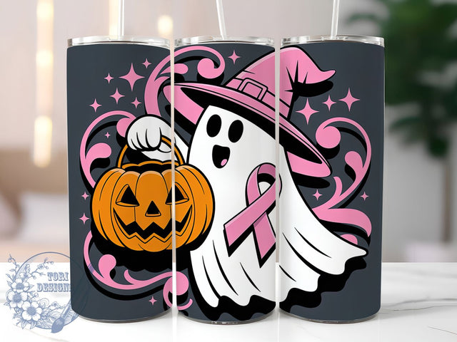 Pink Ghost Ribbon Flowers 20oz Tumbler, Pink Ribbon, Pink Ghost, Flowers Tumbler, Survivor Support, Sublimation Wrap, 20Oz Tumbler Sublimation ToriDesigns 