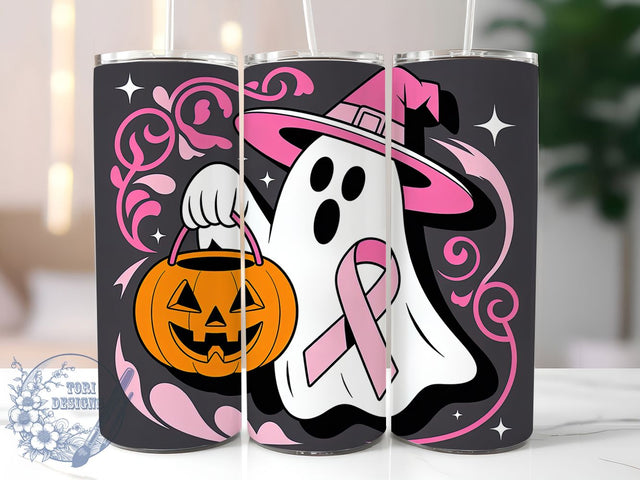 Pink Ghost Ribbon Flowers 20oz Tumbler, Pink Ribbon, Pink Ghost, Flowers Tumbler, Survivor Support, Sublimation Wrap, 20Oz Tumbler Sublimation ToriDesigns 