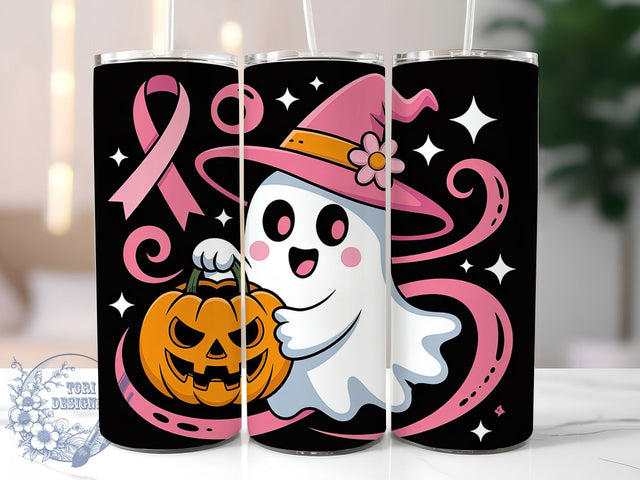 Pink Ghost Ribbon Flowers 20oz Tumbler, Pink Ribbon, Pink Ghost, Flowers Tumbler, Survivor Support, Sublimation Wrap, 20Oz Tumbler Sublimation ToriDesigns 