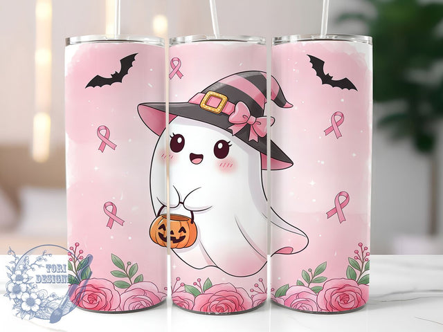 Pink Ghost Ribbon Halloween 20oz Tumbler, Pink Ribbon, Pink Ghost, Halloween Tumbler, Survivor Support, Sublimation Wrap, 20Oz Tumbler Sublimation ToriDesigns 