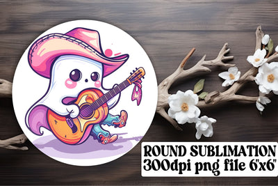 Pink Ghost Round Design for Halloween Sublimation Keychain Sublimation afrosvg 
