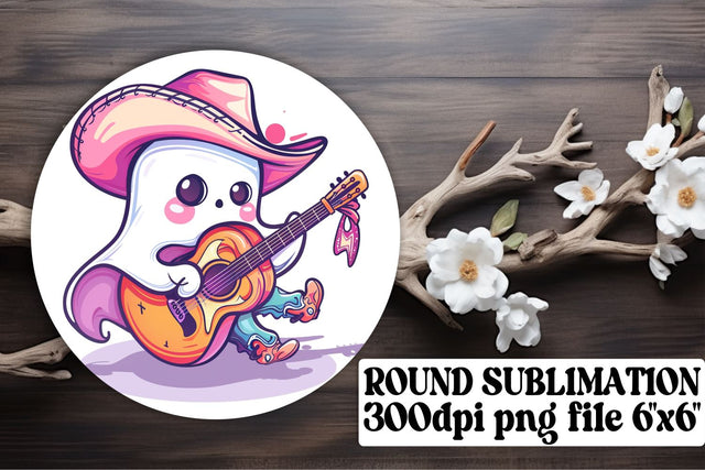 Pink Ghost Round Design for Halloween Sublimation Keychain Sublimation afrosvg 