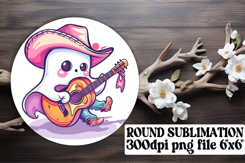 Pink Ghost Round Design for Halloween Sublimation Keychain Sublimation afrosvg 