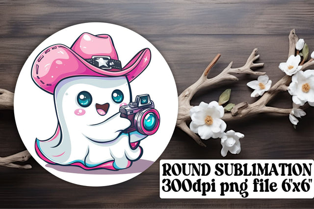 Pink Ghost Round Design Sublimation for Halloween Keychain Sublimation afrosvg 