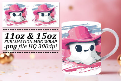Pink Ghosts Halloween Mug Wrap 11oz 15oz Sublimation Art Sublimation afrosvg 