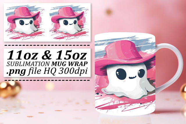 Pink Ghosts Halloween Mug Wrap 11oz 15oz Sublimation Art Sublimation afrosvg 