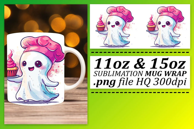 Pink Ghosts Halloween Mug Wrap for Sublimation 11oz 15oz Sublimation afrosvg 