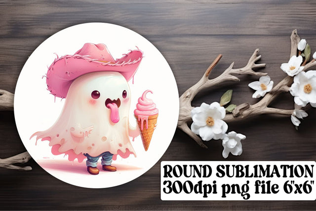 Pink Ghosts Halloween Round Design for Sublimation Keychain Sublimation afrosvg 