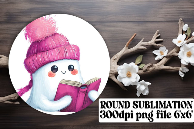 Pink Ghosts Halloween Round Design Keychain Sublimation Art Sublimation afrosvg 