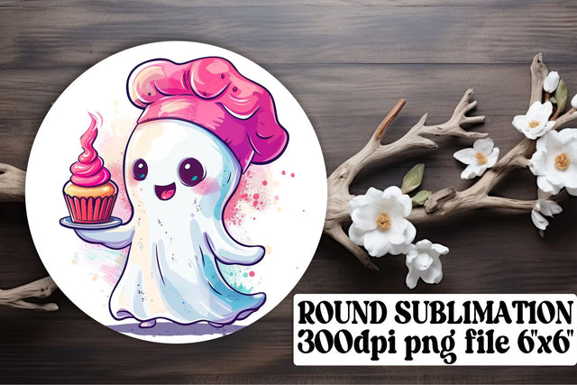 Pink Ghosts Halloween Round Design Sublimation Keychain Sublimation afrosvg 