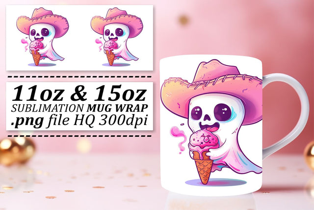 Pink Ghosts Mug Wrap for Halloween Sublimation 11oz 15oz Sublimation afrosvg 
