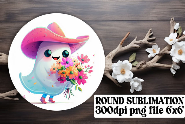 Pink Ghosts Round Design for Halloween Sublimation Keychain Sublimation afrosvg 