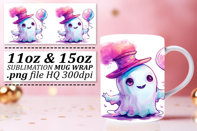Pink Ghosts Sublimation Mug Wrap for Halloween 11oz 15oz Sublimation afrosvg 